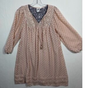 Women's Boho Dress, Small Anthropologie Blush Pink Chevron Lace One September